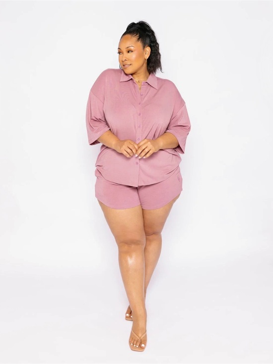 Fancy Homebody Pants - Relaxed Button-Front Shorts Set - Dusty Pink